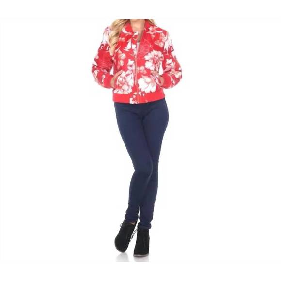NEW WHITE MARK floral bomber jacket in red - Picture 2 of 3